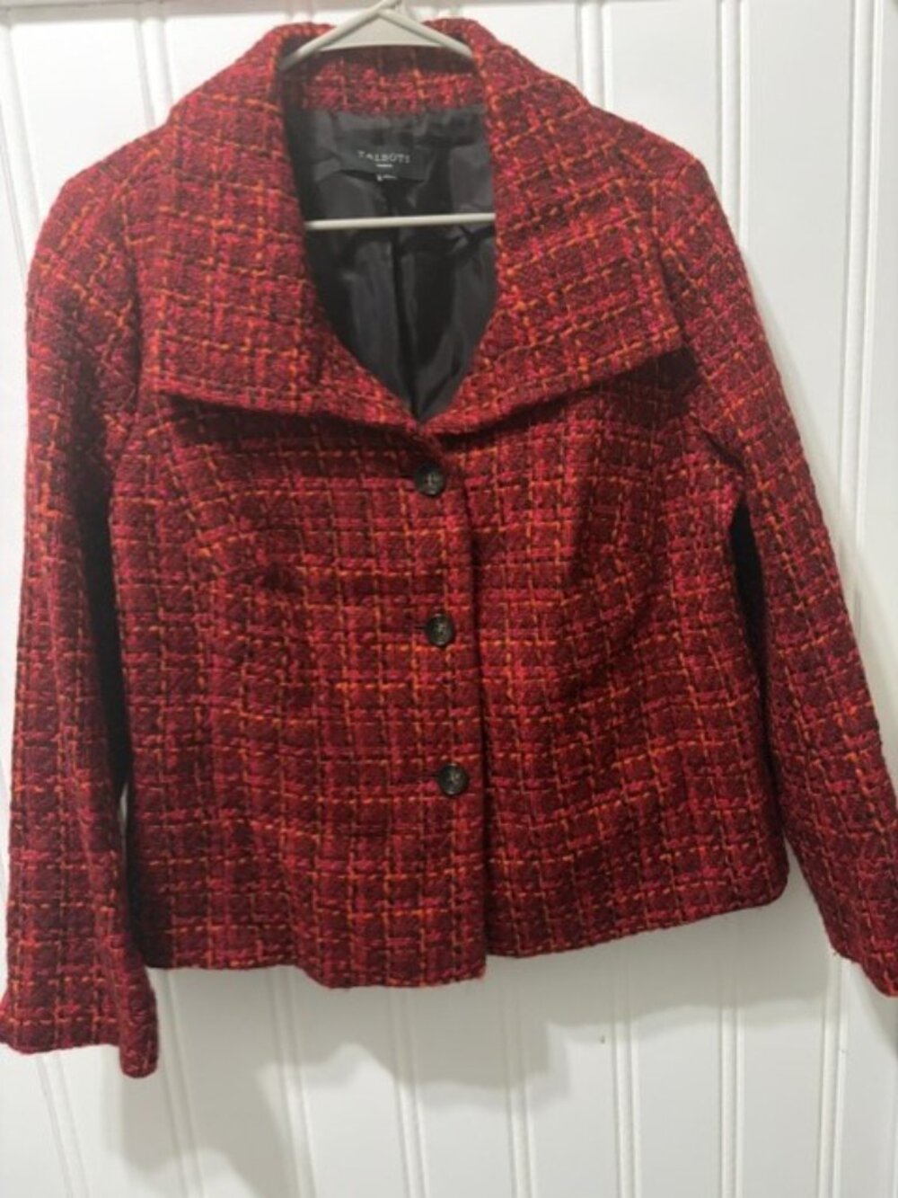 Talbots Woman Wool Blend Tweed Plaid Blazer Preppy Academia Size 12W
